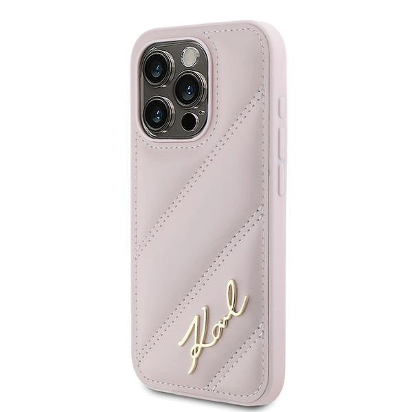 Karl Lagerfeld Diagonal Quilted Script case for iPhone 15 Pro Max - pink_1