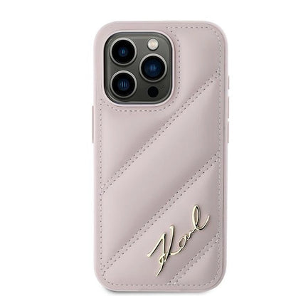 Karl Lagerfeld Diagonal Quilted Script case for iPhone 15 Pro Max - pink_2