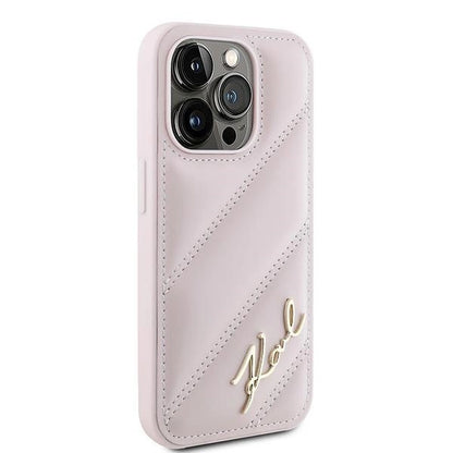 Karl Lagerfeld Diagonal Quilted Script case for iPhone 15 Pro Max - pink_3