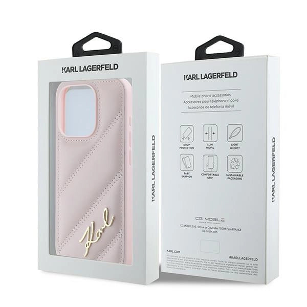 Karl Lagerfeld Diagonal Quilted Script case for iPhone 15 Pro Max - pink_7