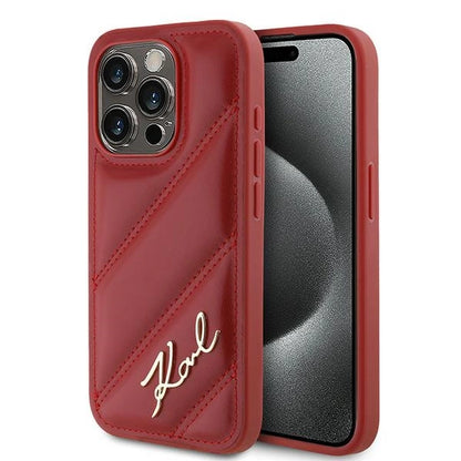 Karl Lagerfeld Diagonal Quilted Script case for iPhone 15 Pro Max - red_0