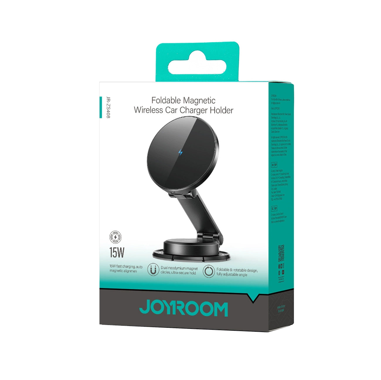 Joyroom JR-ZS408 magnetic holder with 15W inductive charger for car cockpit - black_1
