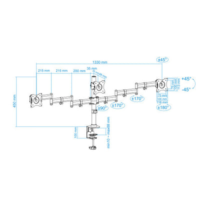 Soporte para 3 Monitores TooQ DB1327TN-B/ hasta 8kg_9