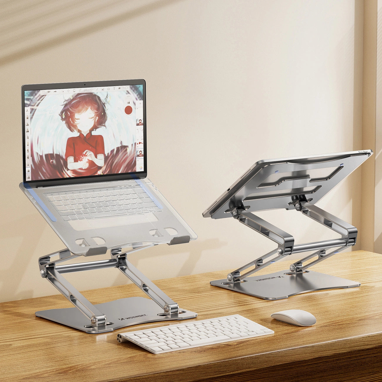 Laptop stand Wozinsky WRS-CPY75DSS aluminum + Free! smartphone stand - silver_6