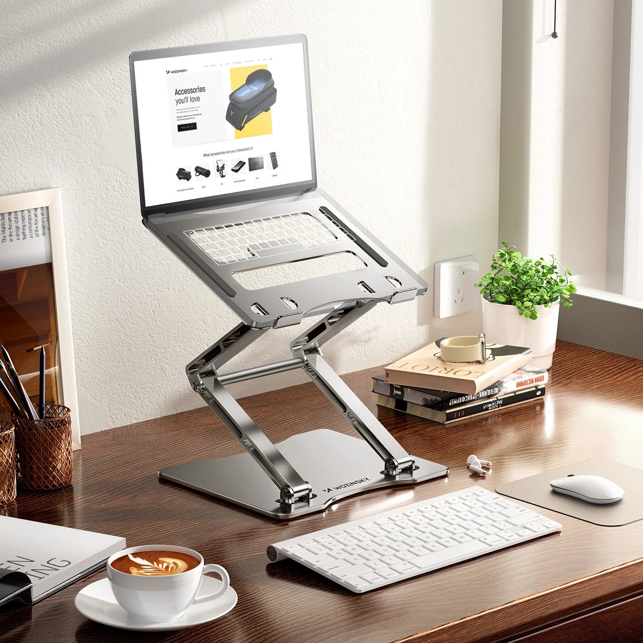 Laptop stand Wozinsky WRS-CPY75DSS aluminum + Free! smartphone stand - silver_11