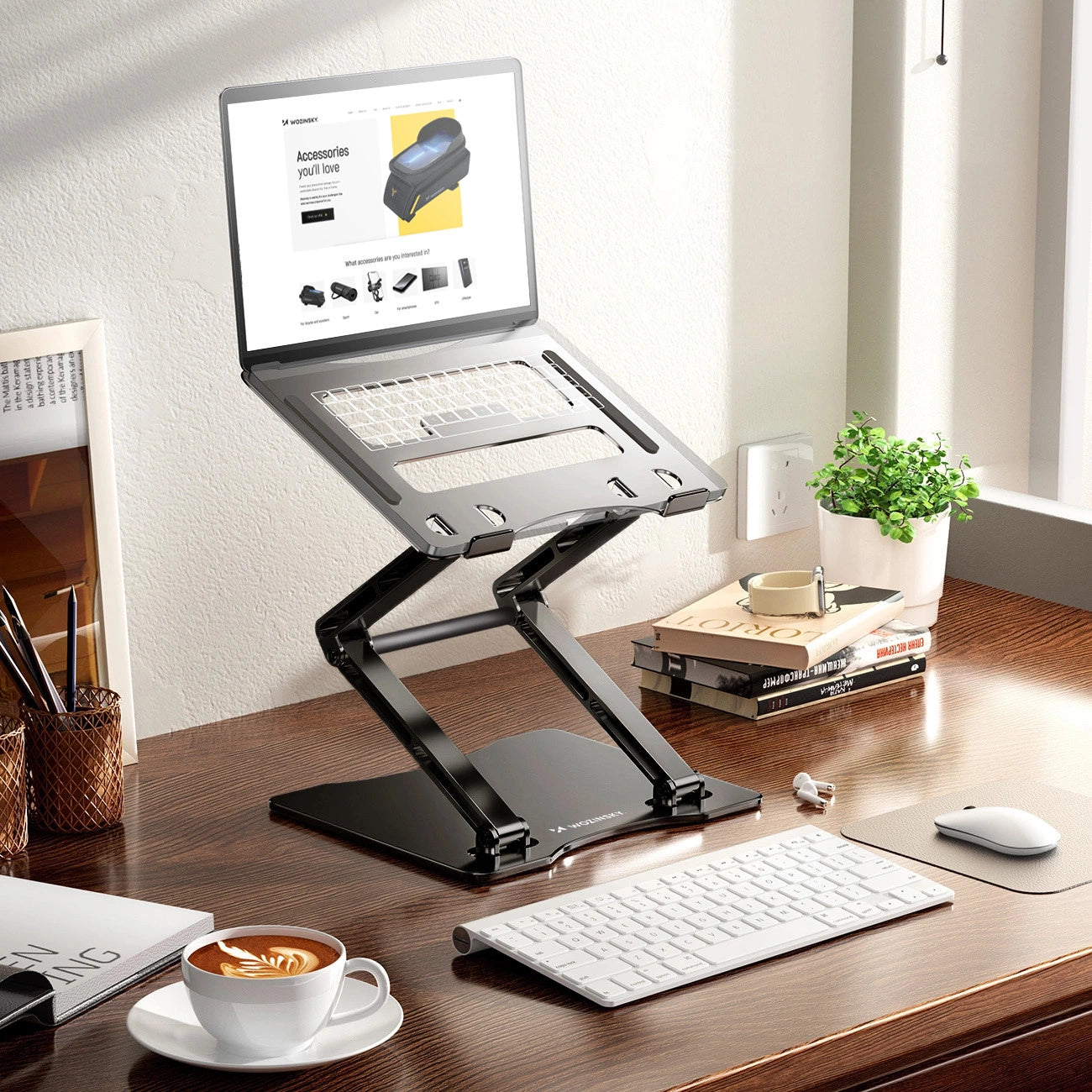 Laptop stand Wozinsky WRS-CPY75DSB aluminum + Free! smartphone stand - black_12