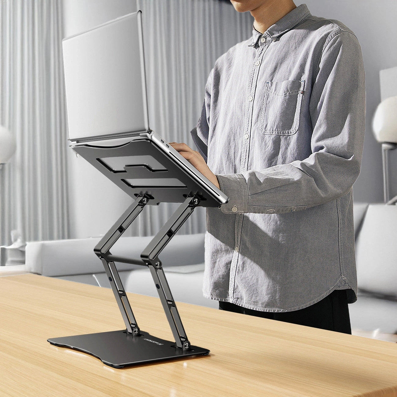 Laptop stand Wozinsky WRS-CPY75DSB aluminum + Free! smartphone stand - black_6