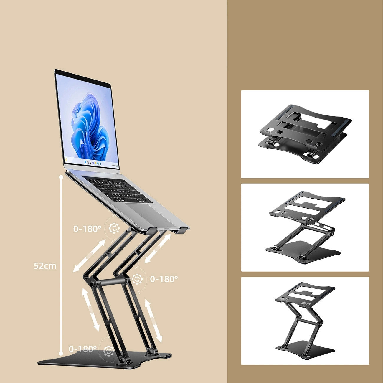 Laptop stand Wozinsky WRS-CPY75DSB aluminum + Free! smartphone stand - black_10