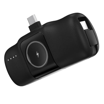 Wozinsky WF16-YCS 5000mAh 15W USB-C Mini Power Bank with Built-in USB-C Cable and Apple Watch Charger - Black_1