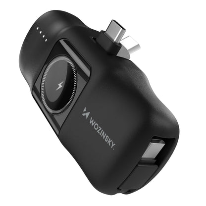 Wozinsky WF16-YCS 5000mAh 15W USB-C Mini Power Bank with Built-in USB-C Cable and Apple Watch Charger - Black_0