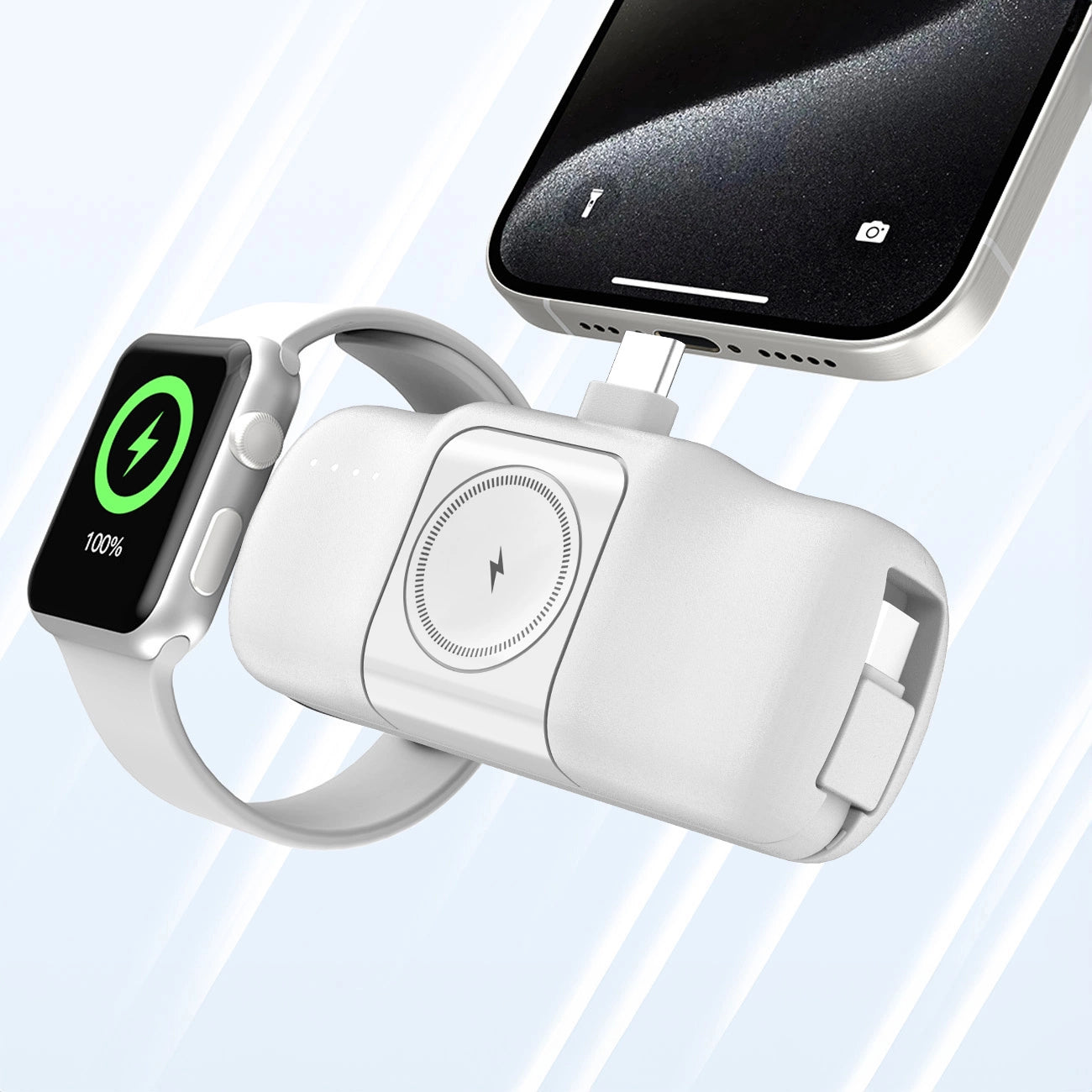 Wozinsky WF16-YCS 5000mAh 15W USB-C Mini Power Bank with Built-in USB-C Cable and Apple Watch Charger - White_10