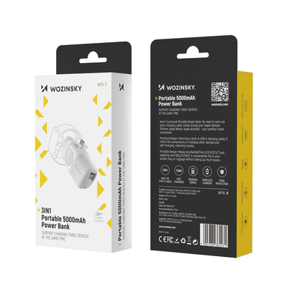 Wozinsky WF16-YCS 5000mAh 15W USB-C Mini Power Bank with Built-in USB-C Cable and Apple Watch Charger - White_5