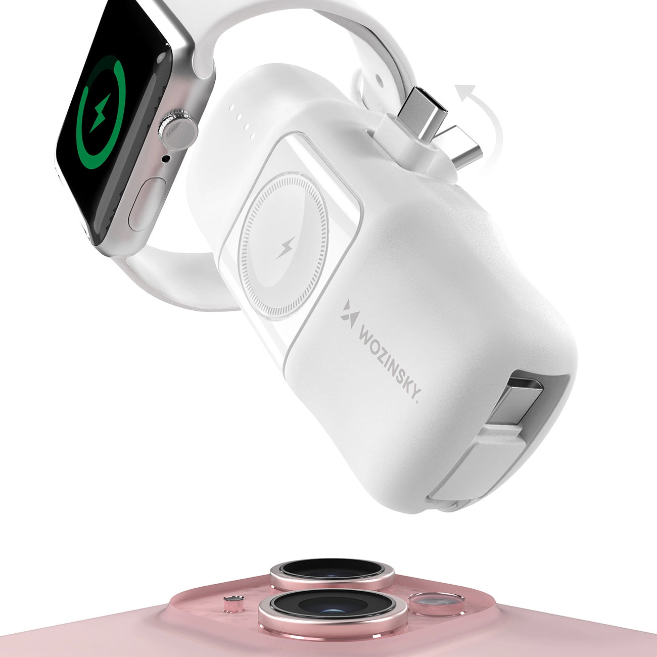 Wozinsky WF16-YCS 5000mAh 15W USB-C Mini Power Bank with Built-in USB-C Cable and Apple Watch Charger - White_3