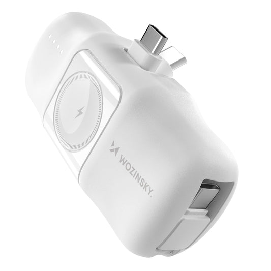 Wozinsky WF16-YCS 5000mAh 15W USB-C Mini Power Bank with Built-in USB-C Cable and Apple Watch Charger - White_0