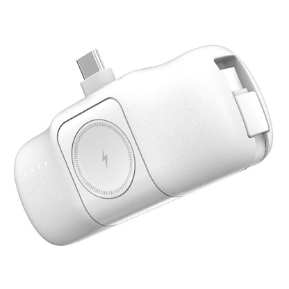 Wozinsky WF16-YCS 5000mAh 15W USB-C Mini Power Bank with Built-in USB-C Cable and Apple Watch Charger - White_2
