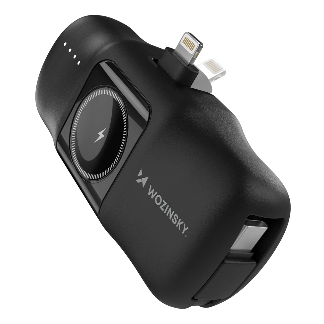 Wozinsky WF16-YLS 5000mAh 15W Lightning Mini Power Bank with Built-in USB-C Cable and Apple Watch Charger - Black_0
