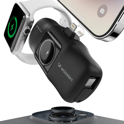 Wozinsky WF16-YLS 5000mAh 15W Lightning Mini Power Bank with Built-in USB-C Cable and Apple Watch Charger - Black_3