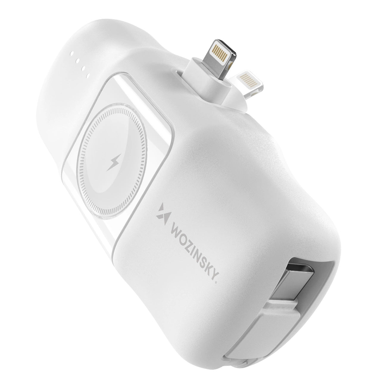 Wozinsky WF16-YLS 5000mAh 15W Lightning Mini Power Bank with Built-in USB-C Cable and Apple Watch Charger - White_0