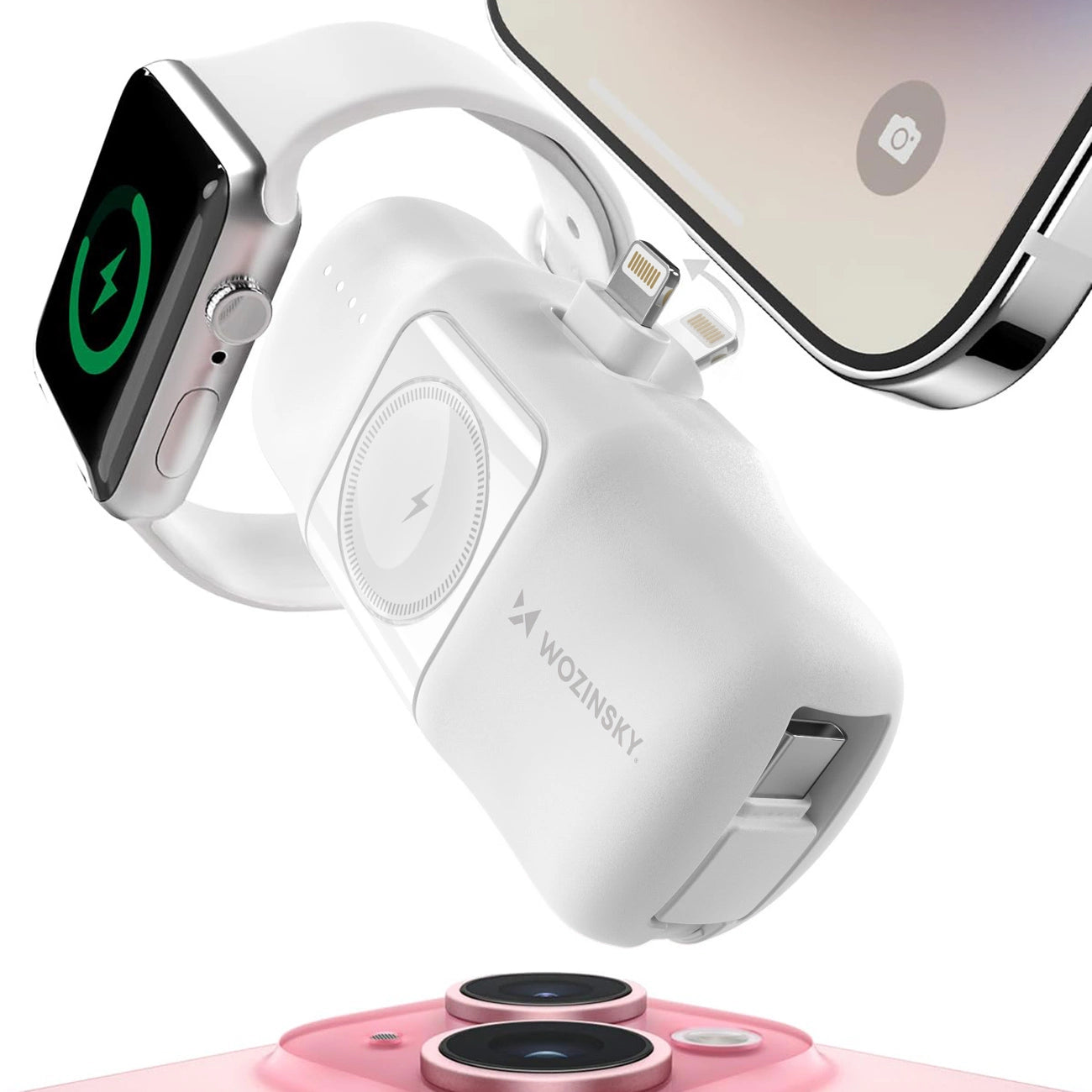Wozinsky WF16-YLS 5000mAh 15W Lightning Mini Power Bank with Built-in USB-C Cable and Apple Watch Charger - White_4