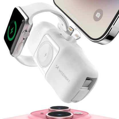 Wozinsky WF16-YLS 5000mAh 15W Lightning Mini Power Bank with Built-in USB-C Cable and Apple Watch Charger - White_4