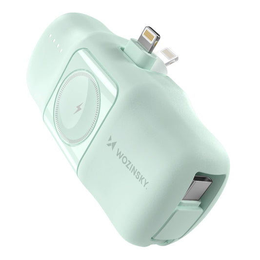 Wozinsky WF16-YLS 5000mAh 15W Lightning Mini Power Bank with Built-in USB-C Cable and Apple Watch Charger - Green_0