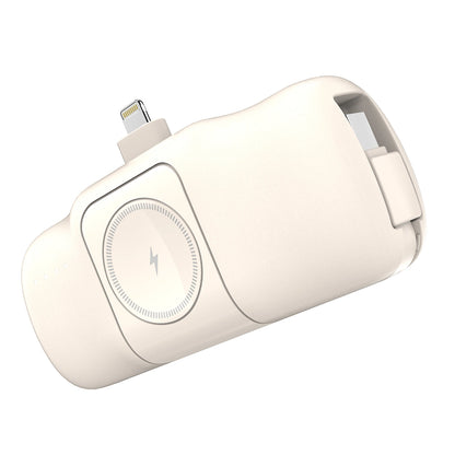 Wozinsky WF16-YLS 5000mAh 15W Lightning Mini Power Bank with Built-in USB-C Cable and Apple Watch Charger - Beige_1