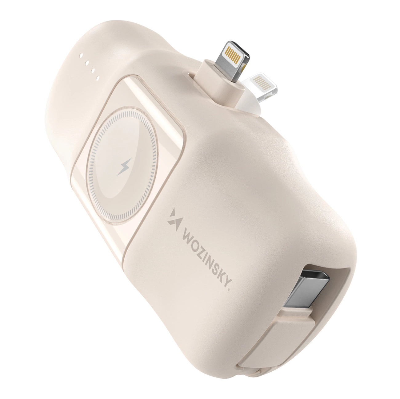 Wozinsky WF16-YLS 5000mAh 15W Lightning Mini Power Bank with Built-in USB-C Cable and Apple Watch Charger - Beige_0