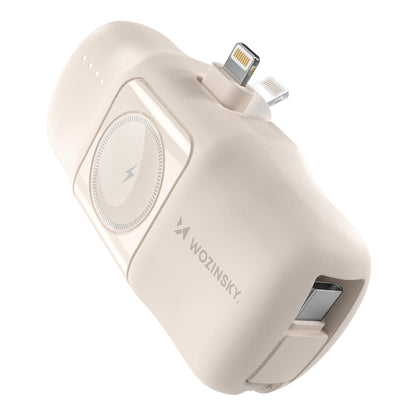 Wozinsky WF16-YLS 5000mAh 15W Lightning Mini Power Bank with Built-in USB-C Cable and Apple Watch Charger - Beige_0