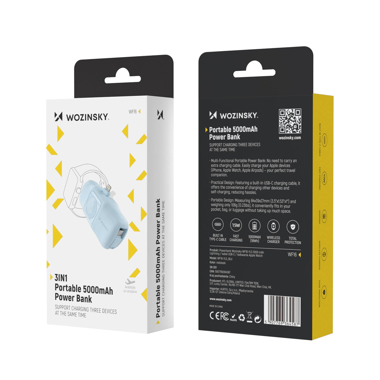 Wozinsky WF16-YLS 5000mAh 15W Lightning Mini Power Bank with Built-in USB-C Cable and Apple Watch Charger - Blue_4