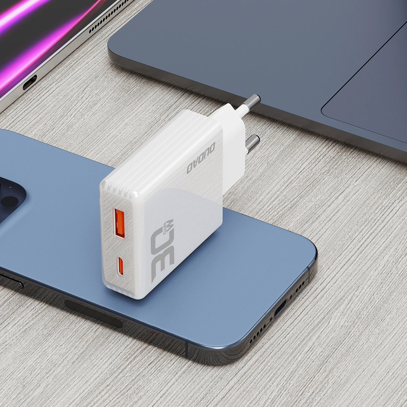 GaN Dudao A30EU 30W USB-A / USB-C Wall Charger - White_6