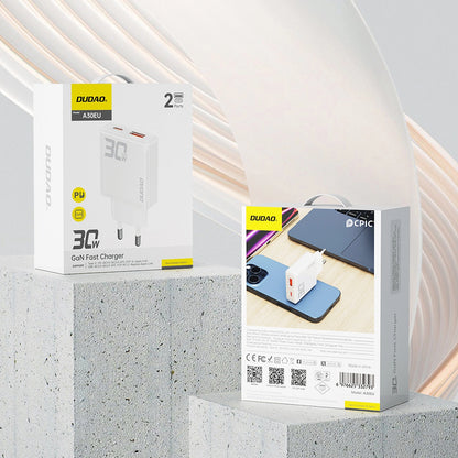 GaN Dudao A30EU 30W USB-A / USB-C Wall Charger - White_7