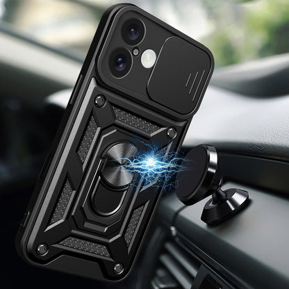 Hybrid Armor Camshield iPhone 16 Armored Case with Camera Cover and Stand - Black_2