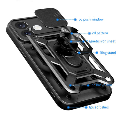 Hybrid Armor Camshield iPhone 16 Armored Case with Camera Cover and Stand - Black_7
