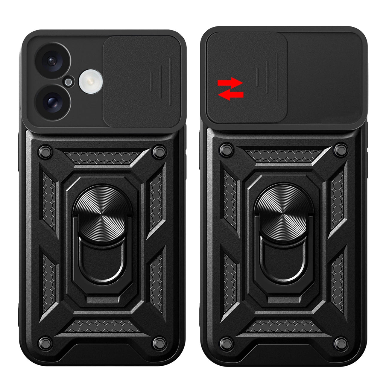Hybrid Armor Camshield iPhone 16 Armored Case with Camera Cover and Stand - Black_8