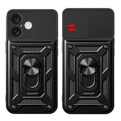 Hybrid Armor Camshield iPhone 16 Armored Case with Camera Cover and Stand - Black_8