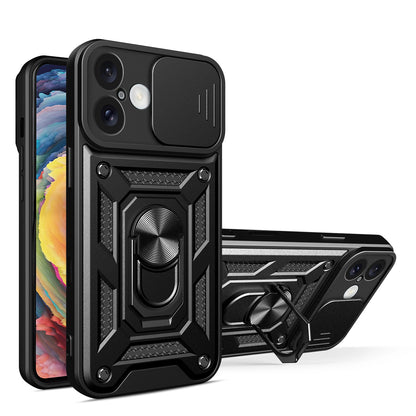 Hybrid Armor Camshield iPhone 16 Plus Armored Case with Camera Cover and Stand - Black_0