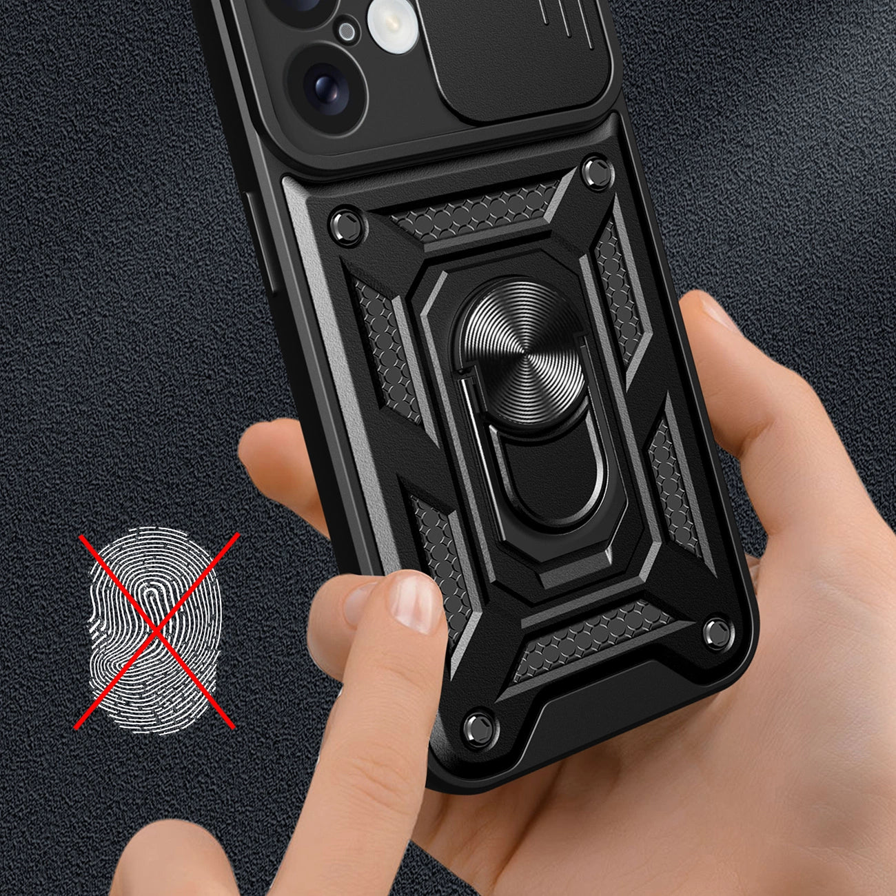 Hybrid Armor Camshield iPhone 16 Plus Armored Case with Camera Cover and Stand - Black_3