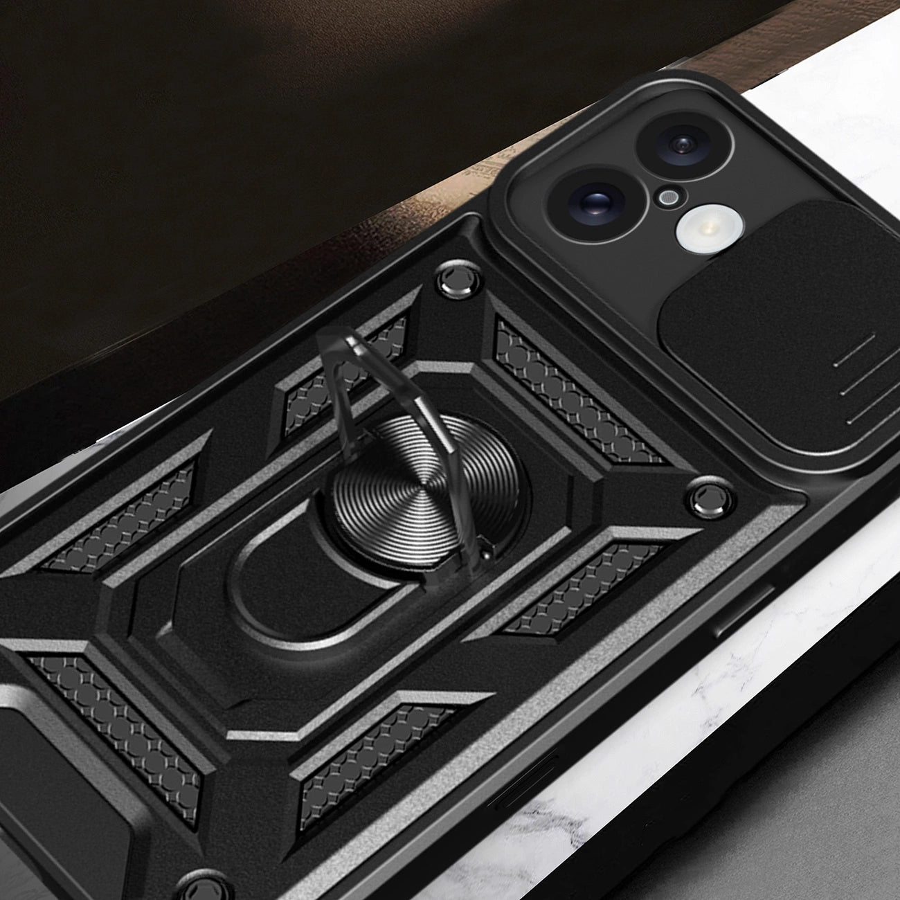 Hybrid Armor Camshield iPhone 16 Plus Armored Case with Camera Cover and Stand - Black_6
