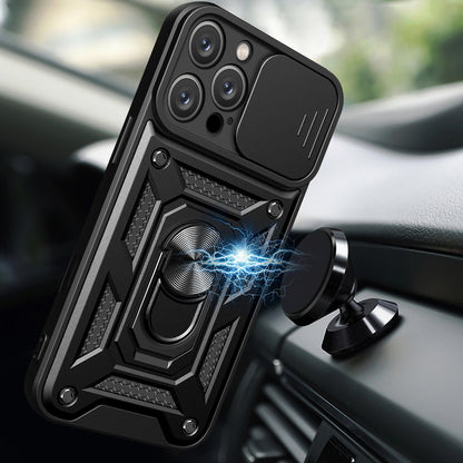 Hybrid Armor Camshield iPhone 16 Pro Case with Camera Cover and Stand - Black_2