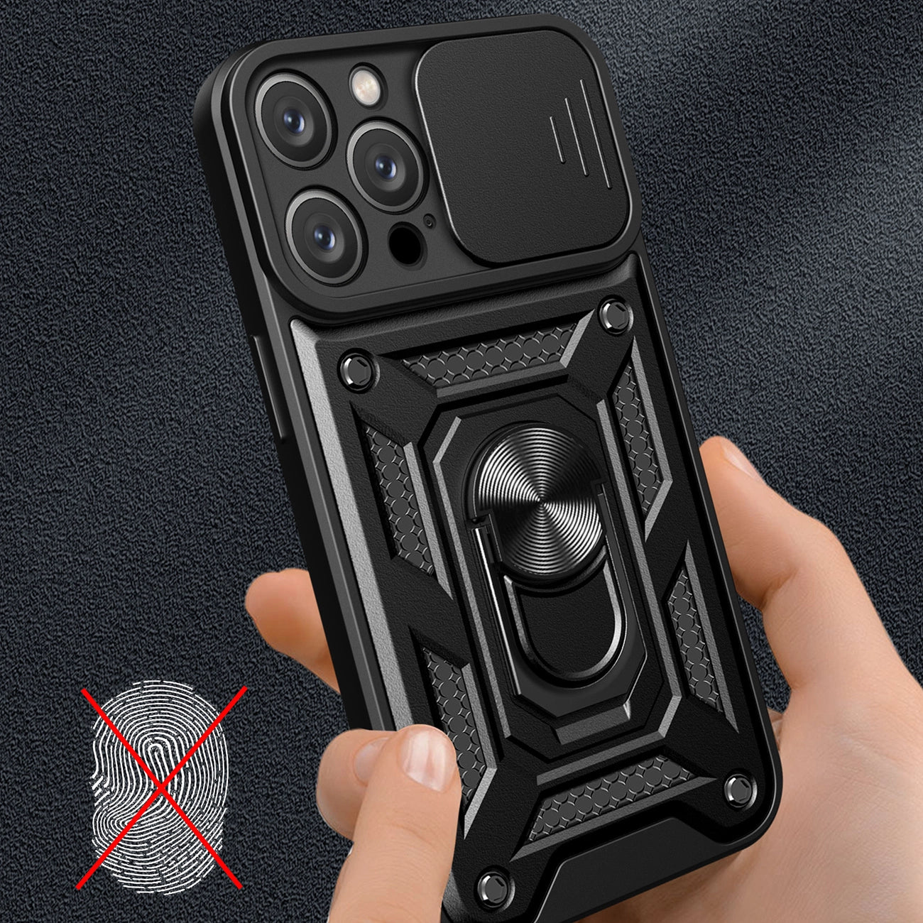 Hybrid Armor Camshield iPhone 16 Pro Case with Camera Cover and Stand - Black_4