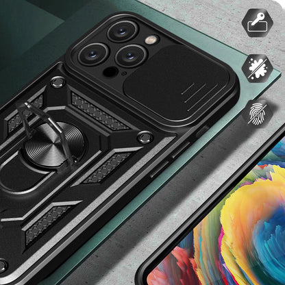 Hybrid Armor Camshield iPhone 16 Pro Max Armored Case with Camera Cover and Stand - Black_3