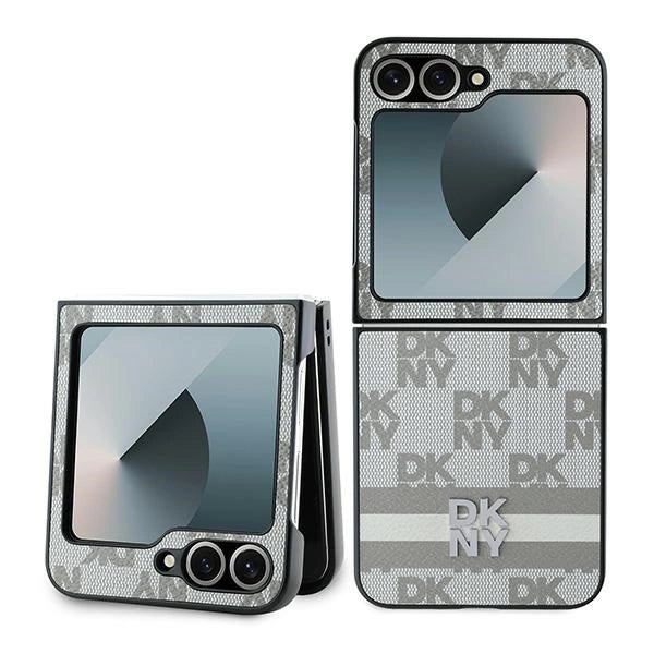 DKNY Checkered Pattern Printed Stripes Case for Samsung Galaxy Z Flip 6 - Beige_0