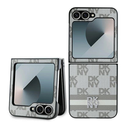 DKNY Checkered Pattern Printed Stripes Case for Samsung Galaxy Z Flip 6 - Beige_0