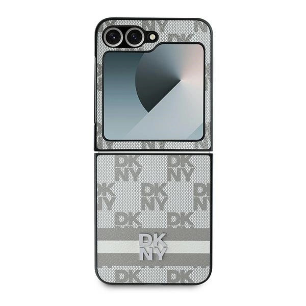 DKNY Checkered Pattern Printed Stripes Case for Samsung Galaxy Z Flip 6 - Beige_1