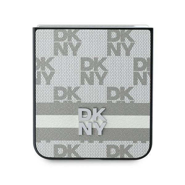 DKNY Checkered Pattern Printed Stripes Case for Samsung Galaxy Z Flip 6 - Beige_4