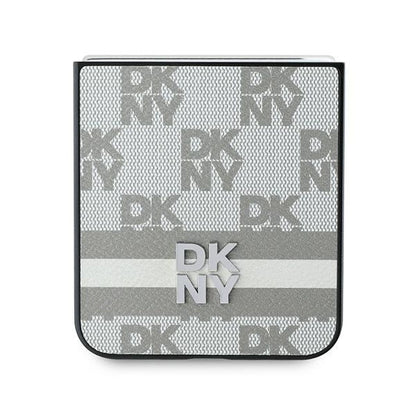 DKNY Checkered Pattern Printed Stripes Case for Samsung Galaxy Z Flip 6 - Beige_4