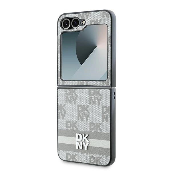 DKNY Checkered Pattern Printed Stripes Case for Samsung Galaxy Z Flip 6 - Beige_5