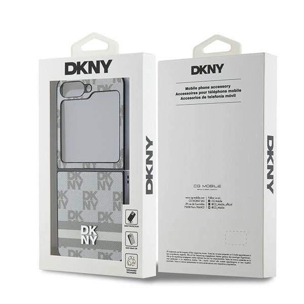 DKNY Checkered Pattern Printed Stripes Case for Samsung Galaxy Z Flip 6 - Beige_7