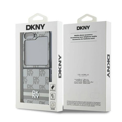 DKNY Checkered Pattern Printed Stripes Case for Samsung Galaxy Z Flip 6 - Beige_7