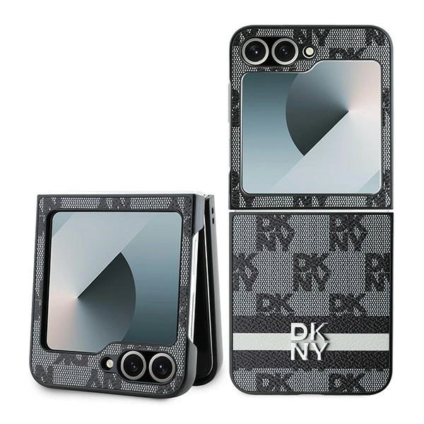 DKNY Checkered Pattern Printed Stripes case for Samsung Galaxy Z Flip 6 - black_0